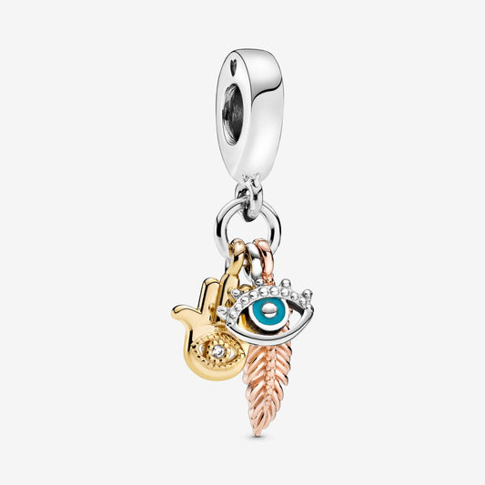 【Moments】PAN Hamsa, All-seeing Eye & Feather Spirituality Dangle Charm 768785C01 pendant 925 silver