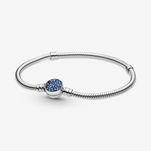 【Moments】PAN Moments Sparkling Blue Disc Clasp Snake Chain Bracelet 925 silver 599288C01