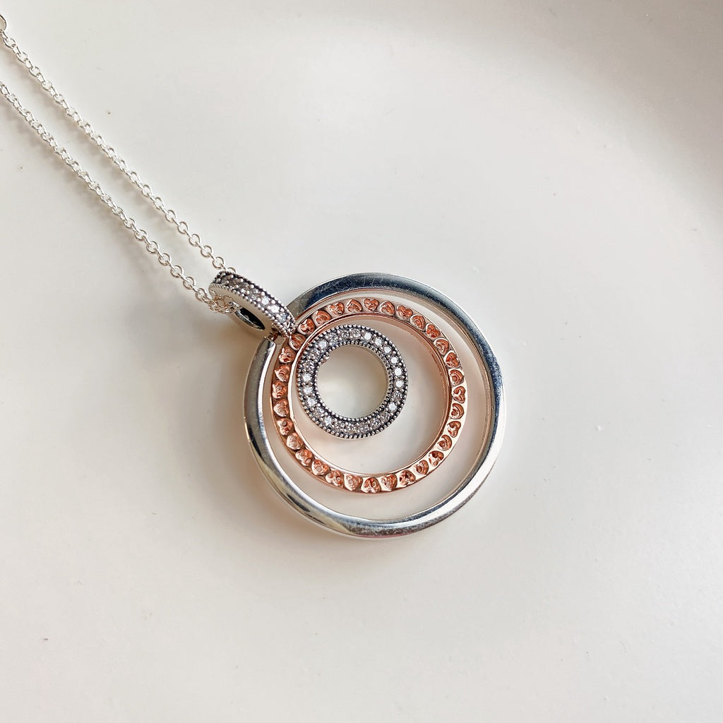 Pan Two-tone Circles Pendant & Necklace 925 silver circle 389483C01 Circle flip Sterling silver