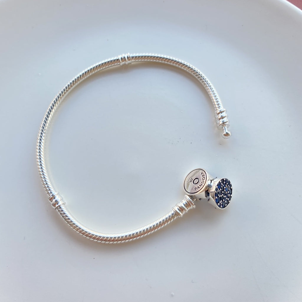 【Moments】PAN Moments Sparkling Blue Disc Clasp Snake Chain Bracelet 925 silver 599288C01