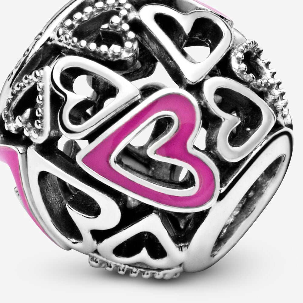 【MOMENTS】PAN Pink Openwork Freehand Heart Charm 925 Silver for women bracelet valentines day 798677C01