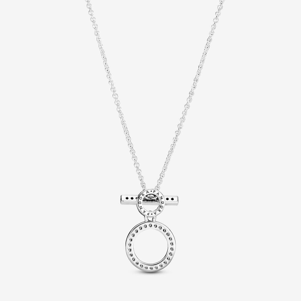 PAN Logo and Circles T-bar Necklace 399039C01 925 silver  for women diamond