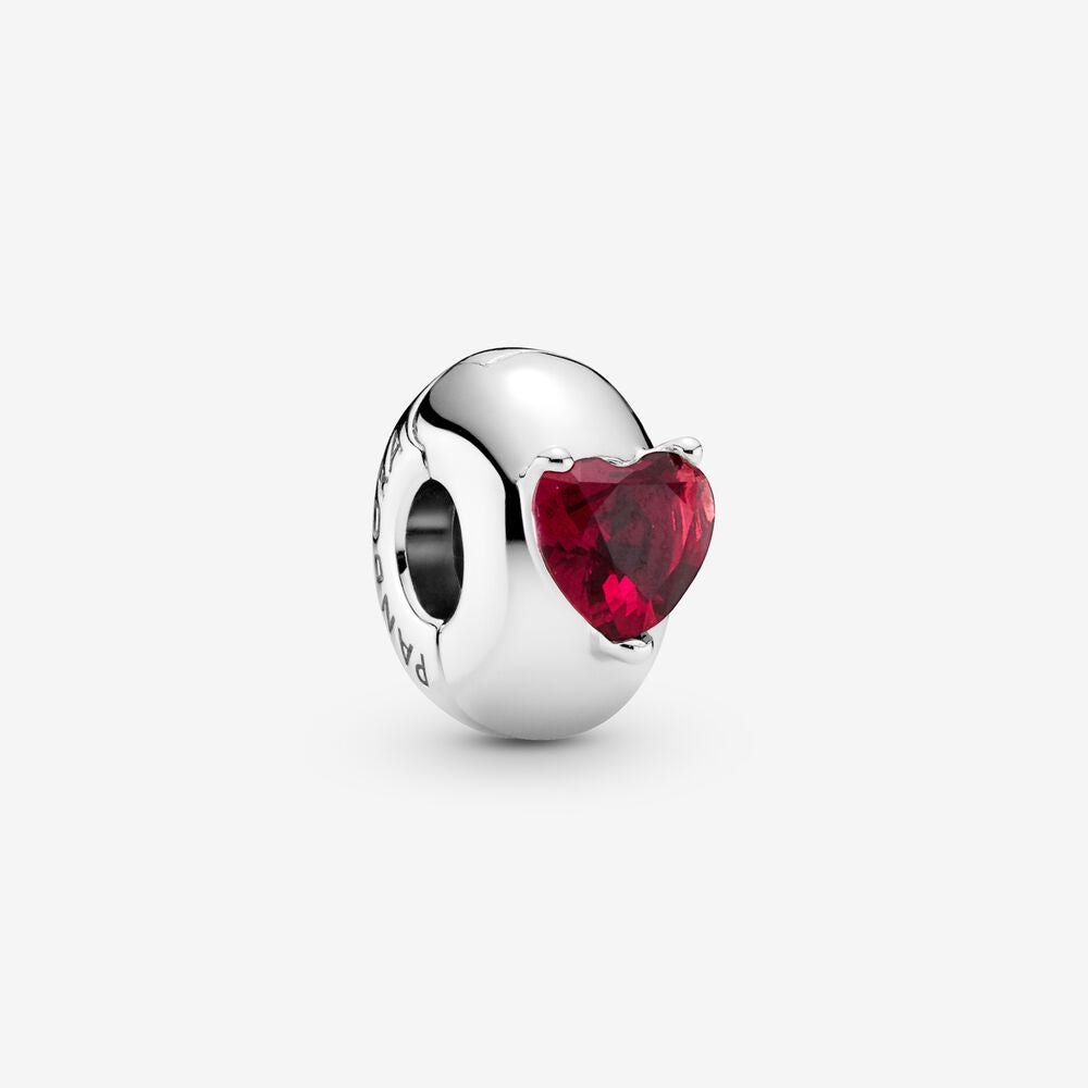 【Moments】Red Heart Solitaire Clip Charm 799203C01 925 Silver for bracelet red clip