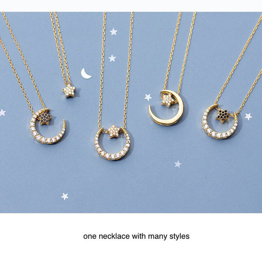 One necklace with many styles  925 Silver FOR WOMEN gold Moon star diamond