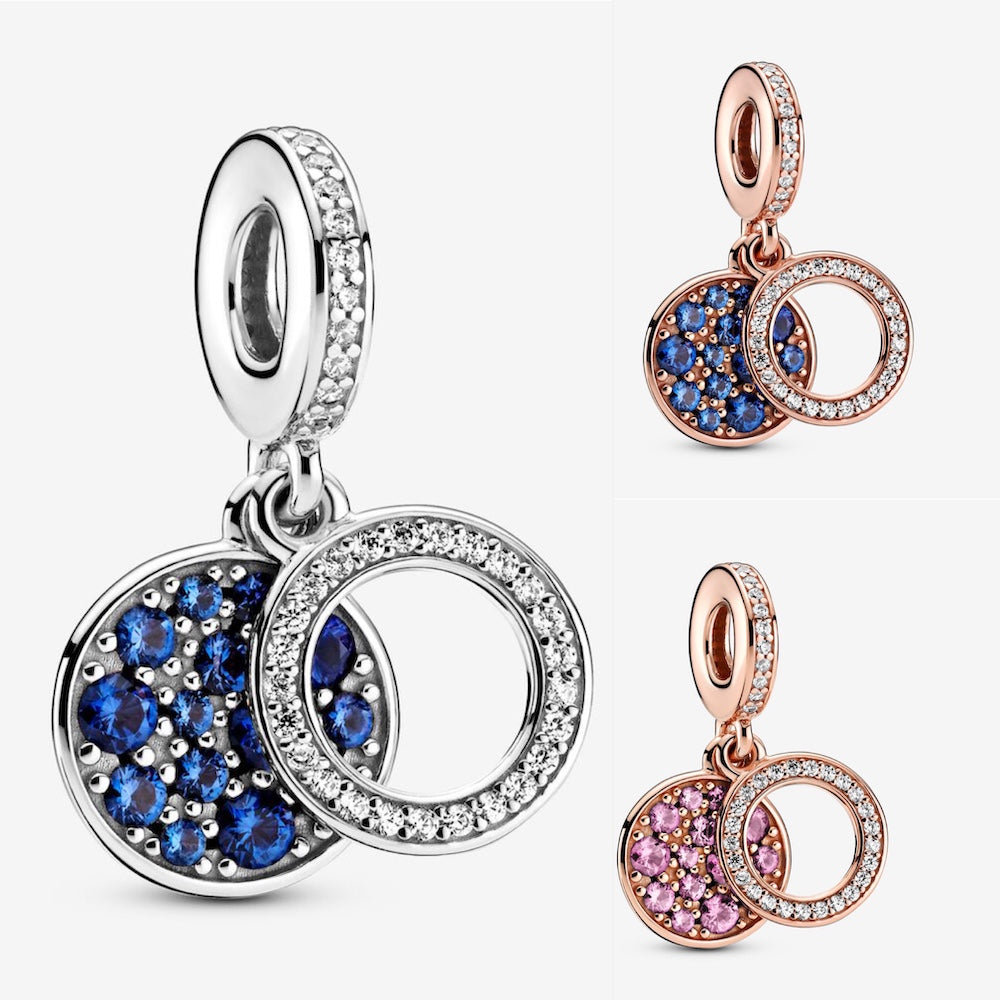 【Moments】PAN Sparkling Disc Double Dangle Charm pendant 799186C01 789186C01 789186C02 blue