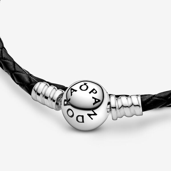 【Moments】PAN Moments Double Black Leather Bracelet 925 silver  for man women 590745CBK-D Star Wars