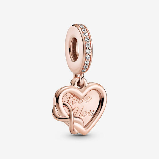 【Moments】Pan Love You Infinity Heart Dangle Charm 789369C01 925 Silver rose gold Pendant