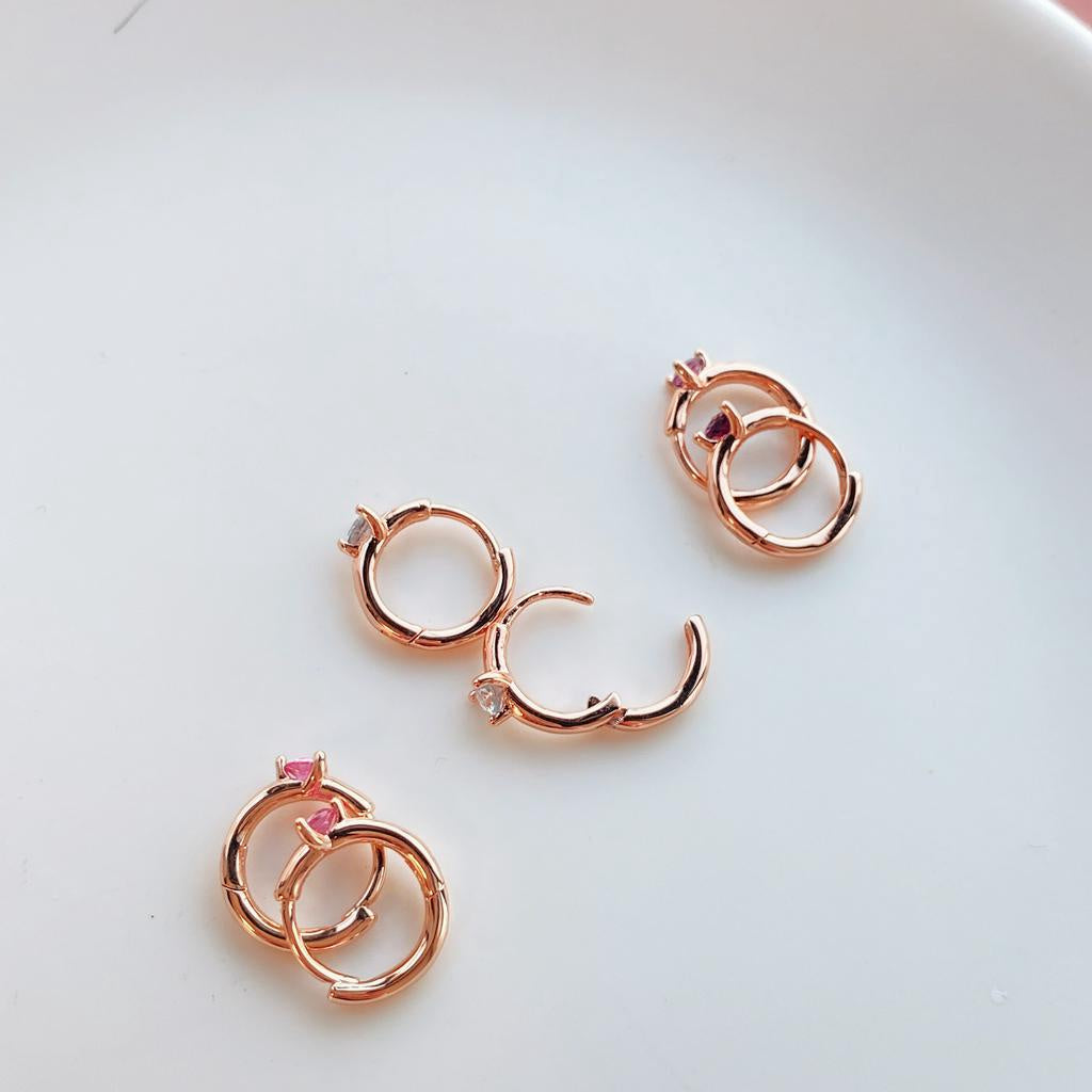 PAN Light Blue Pink Purple Solitaire Huggie Hoop Earrings 289304C01 289304C02 289304C03 Rose gold