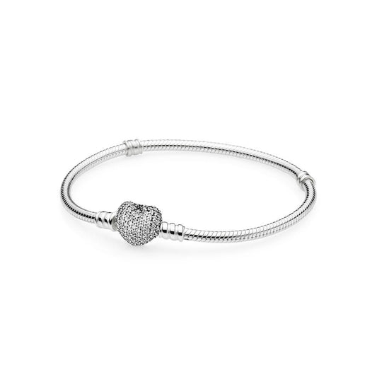 【Moments】 PAN Pandora heart-shaped basic bracelet 925 silver diamond women heart 590727CZ