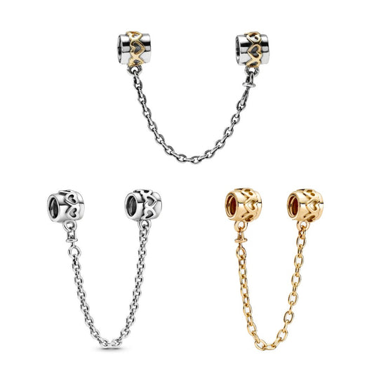 【Moments】Pan Gold of Hearts Safety Chain Charm 925 Silver 799007c00 759519C00 790307