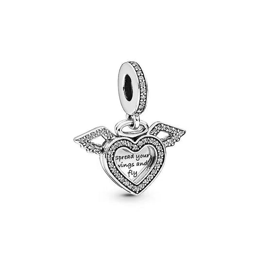 【Moments】Pan Heart and Angel Wings Dangle Charm 925 Silver for women pendant 798485C01