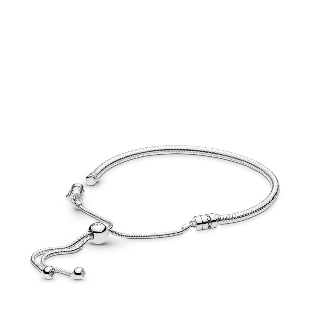 【Moments】 Snake Chain Slider Bracelet 925 silver Silicone Cubic Zirconia for women 597125