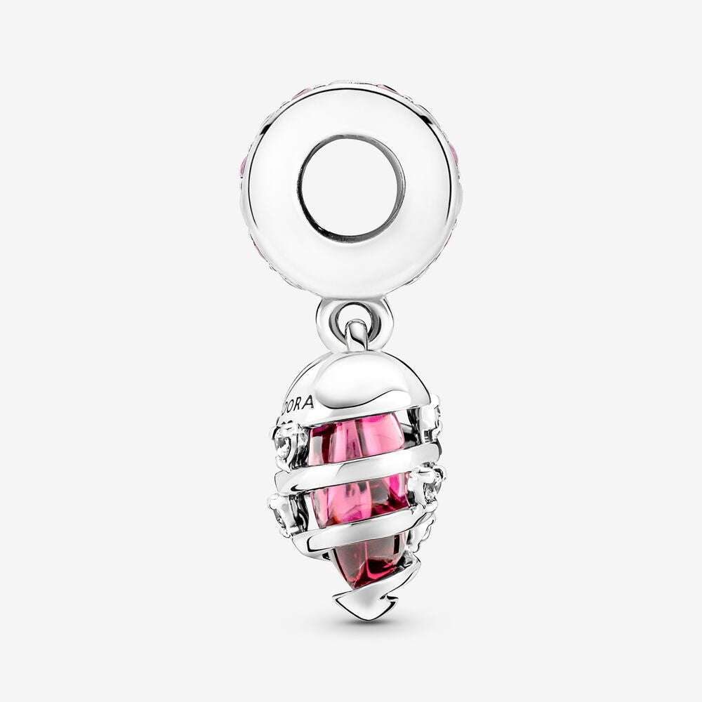 【Moments】Pan Reveal Your Love Heart Spiral Dangle Charm pink crystal pendant 925 silver 791131C01