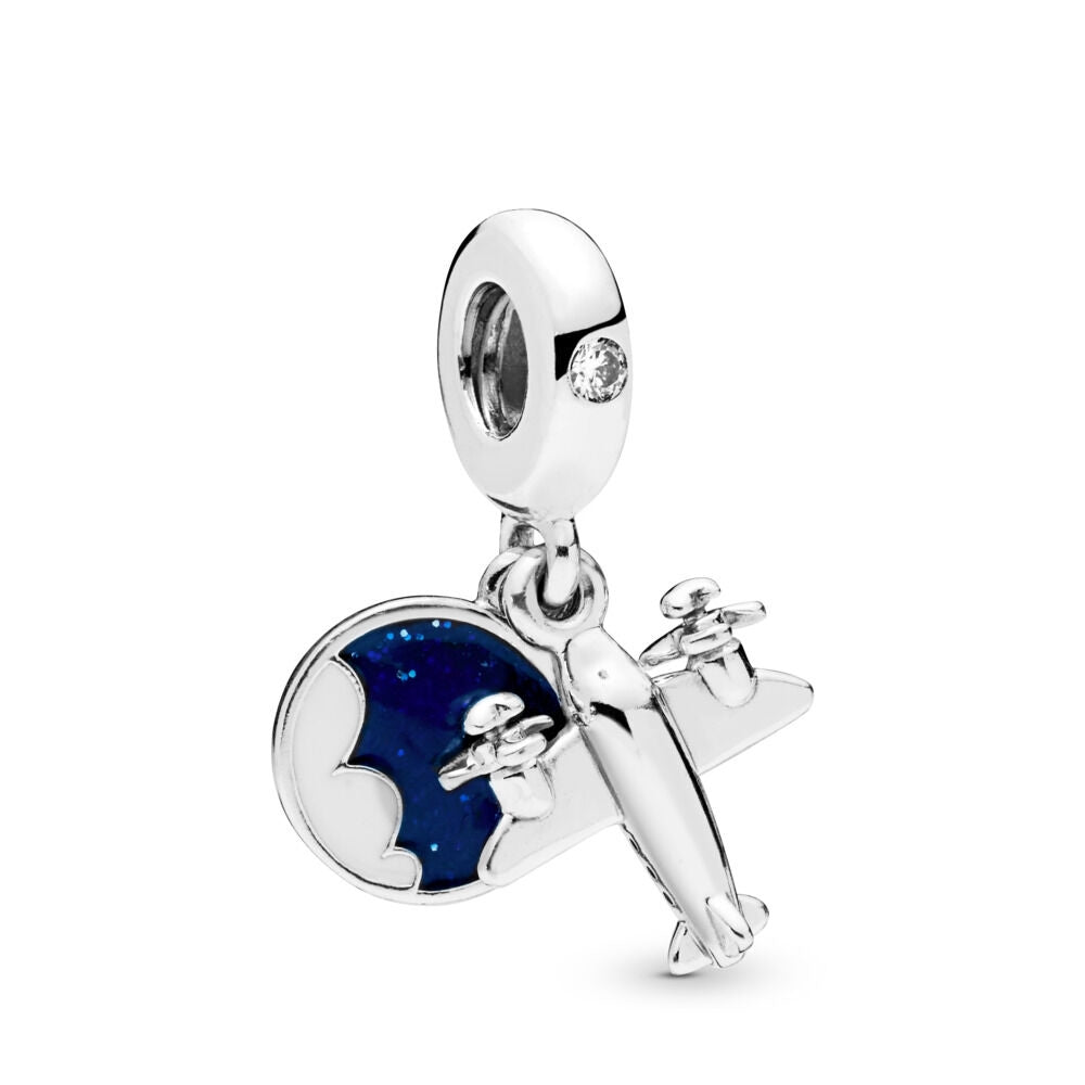 【Moments】Propeller Plane Dangle Charm sky plane airplane 925 Silver for women pendant 798027CZ