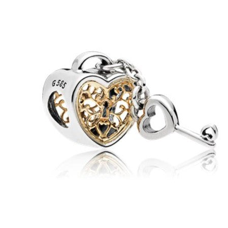 【Moments】Pan Padlock heart and key silver charm 925 Silver GOLD for women pendant 796483