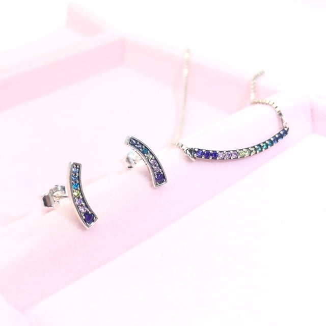 Pan Multi-colour Arches earrings 925 silver diamond Sterling silver Simplicity Rainbow Stud earring 297077NRPMX