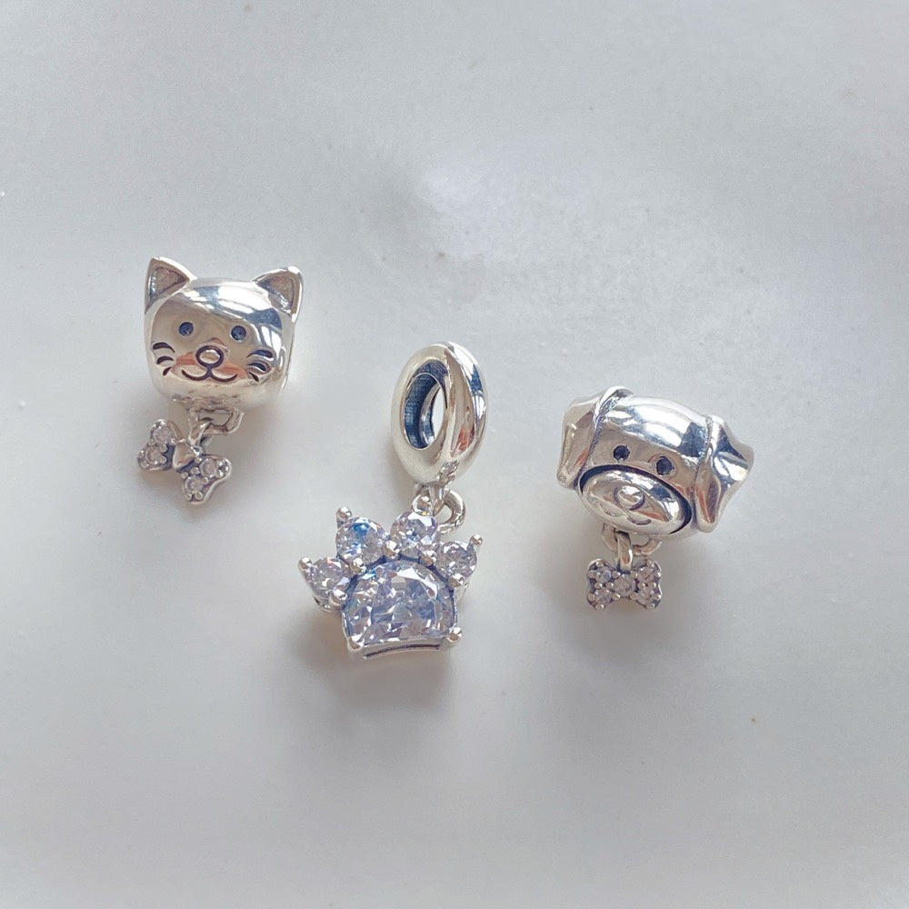 【Moments】PAN Sparkling Pet Paw Print Dangle Charm Sterling silver 925 silver simple animal 792247C01