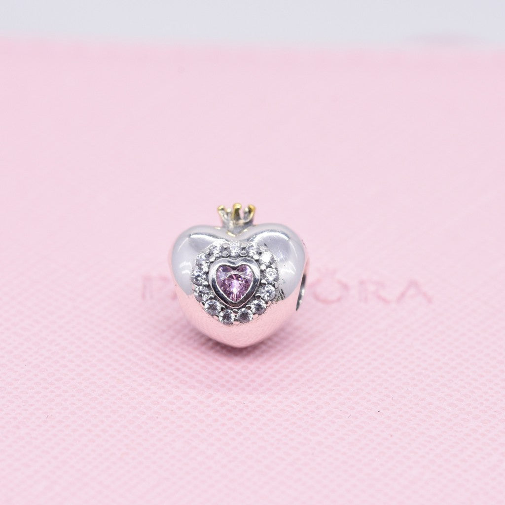 【Moments】PINK PRINCESS HEART SILVER CHARM 925 Silver pink Crown & Heart Charm 791375PCZ