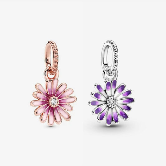 【MOMENTS】PAN Pink Daisy Flower Dangle Charm Rose gold Purple penant Silver 788771C01 798771C01