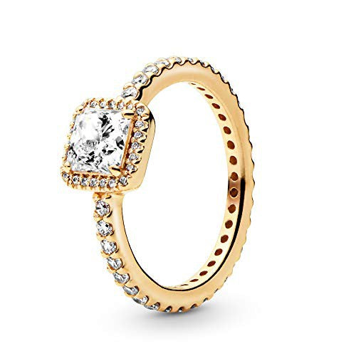 Pan Square Sparkle Halo Ring Rose gold Ring 925 silver gold Classic style 190947CZ 180947CZ 150188CZ