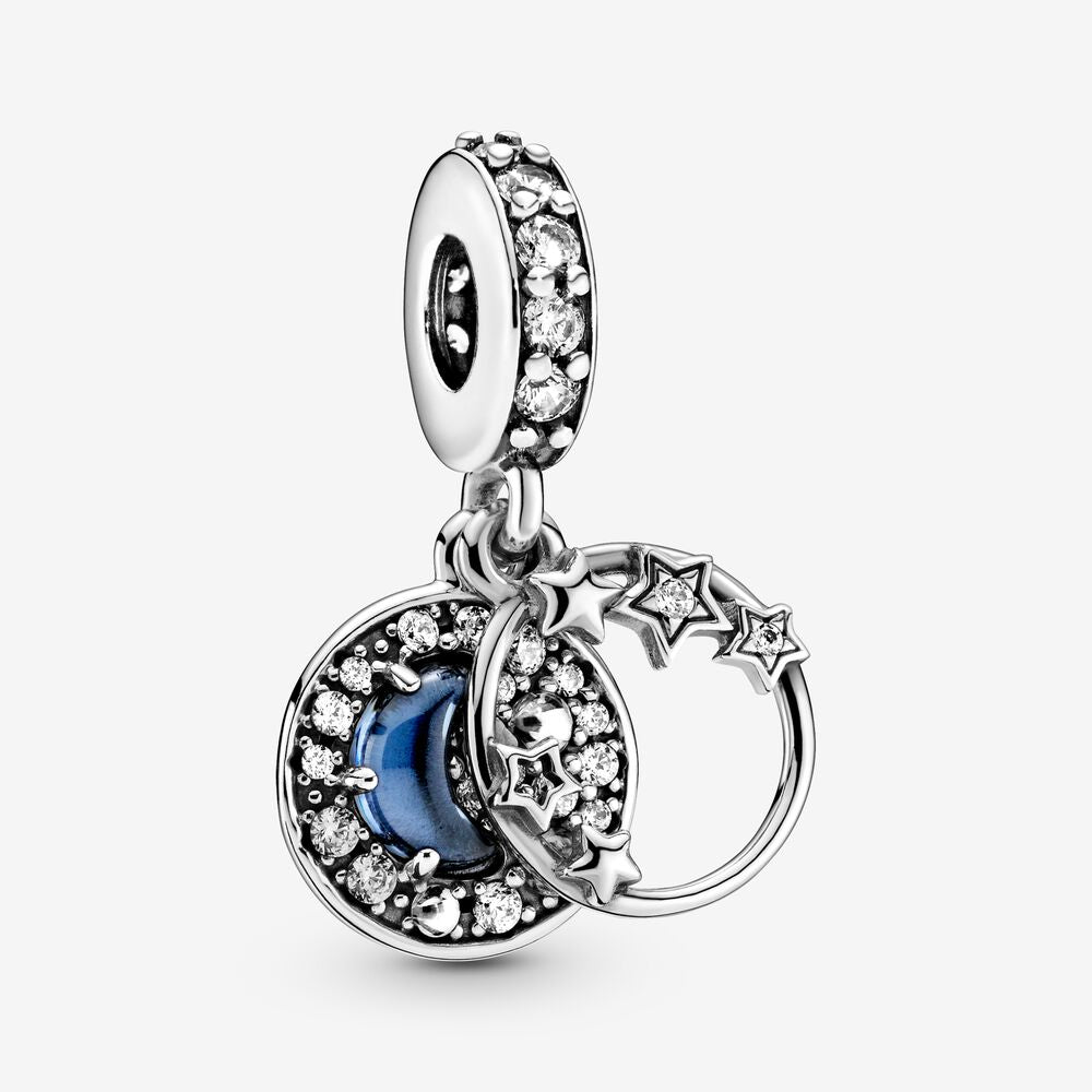 【Moments】PAN Blue Night Sky Crescent Moon & Stars Dangle Charm 799216C01 925 silver 2020 new