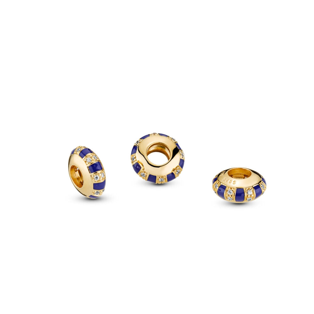 【Moments】Pan Exotic Stones & Stripes Spacer  925 Silver  for women GOLD blue 768029CZ