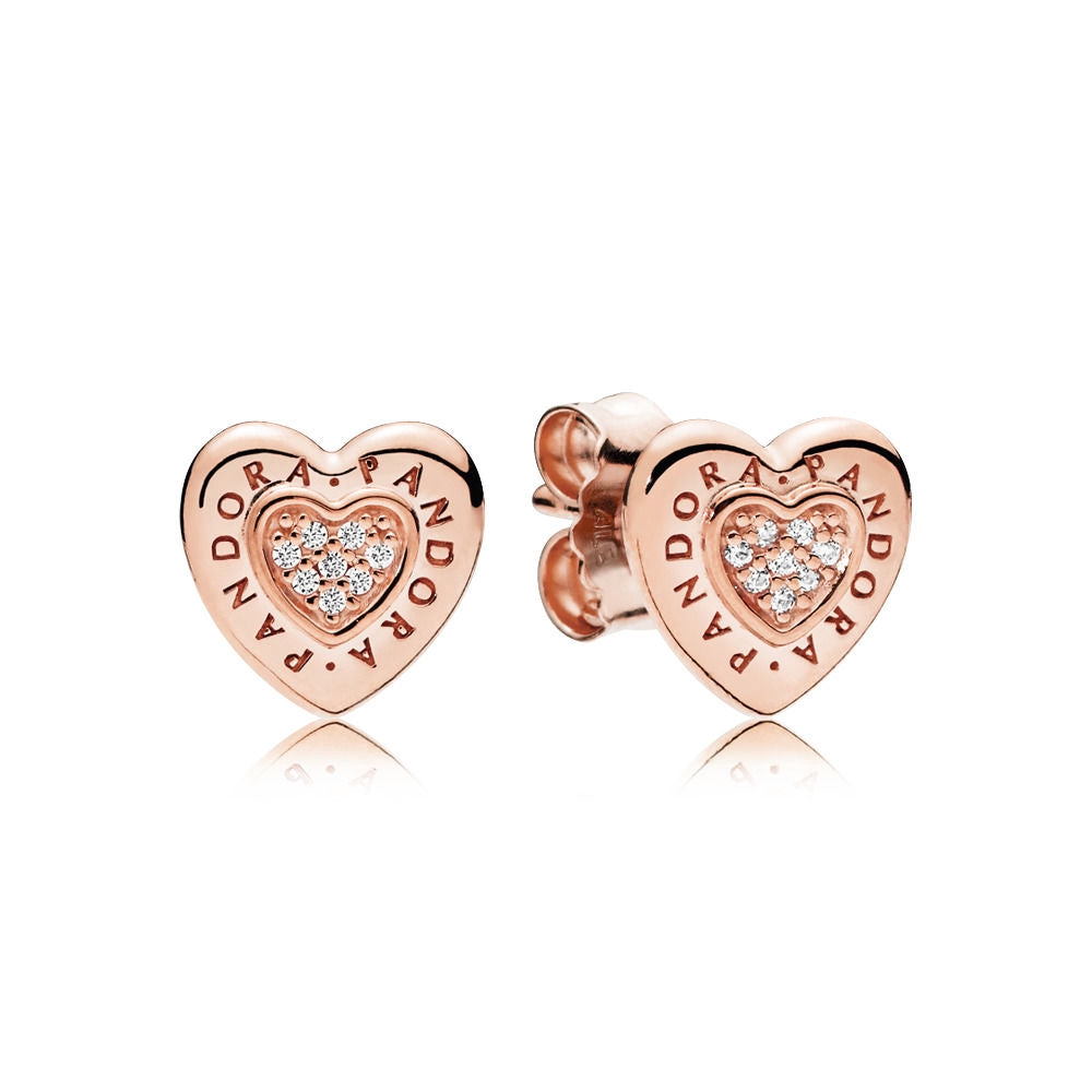 PAN Signature Heart Stud Earrings 925 silver diamond earring Stud Rose gold Clear 297382CZ 267382CZ 287382CZ