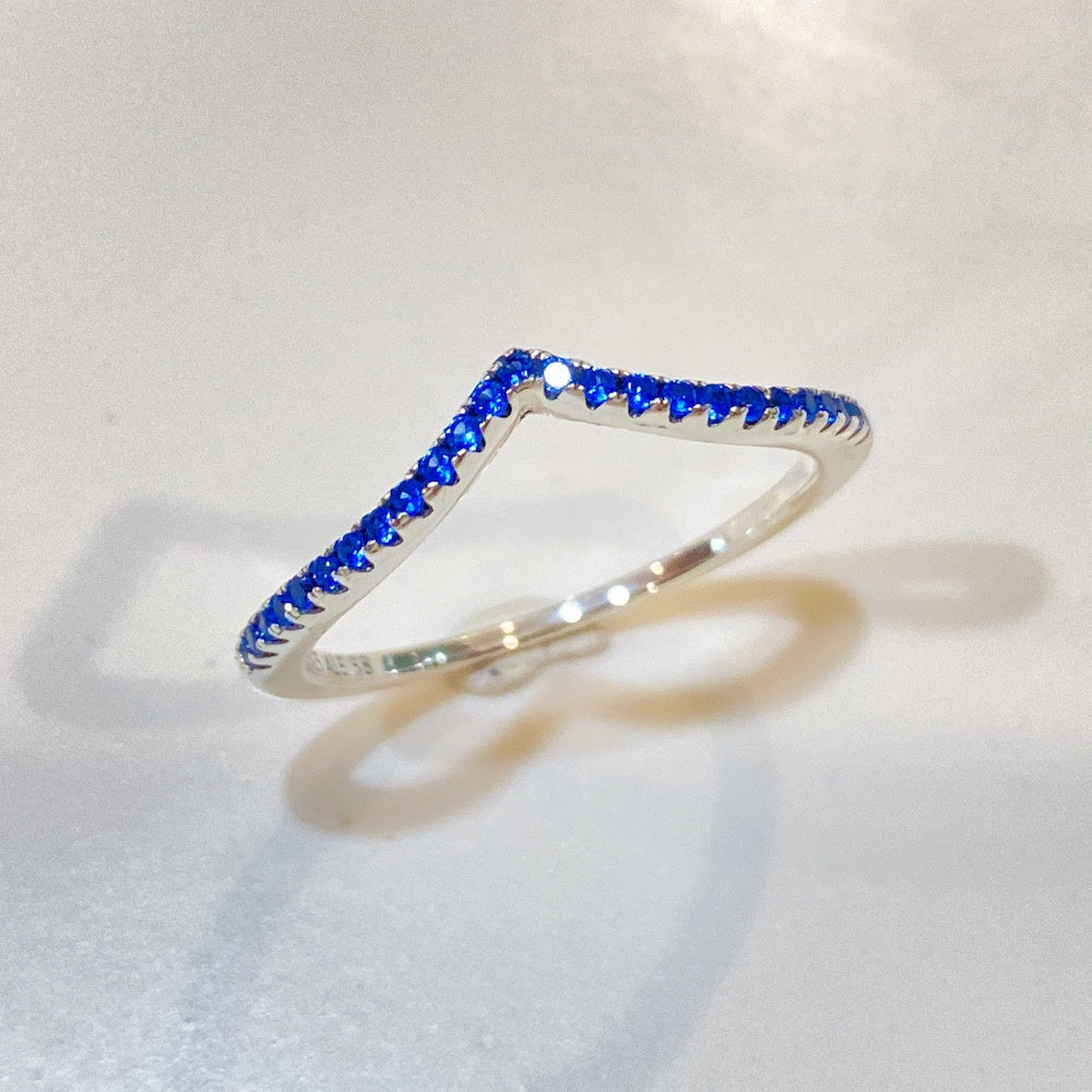 PAN Rose gold Cubic Zirconia Sparkling Wishbone Ring 925 silver rose gold Blue pink