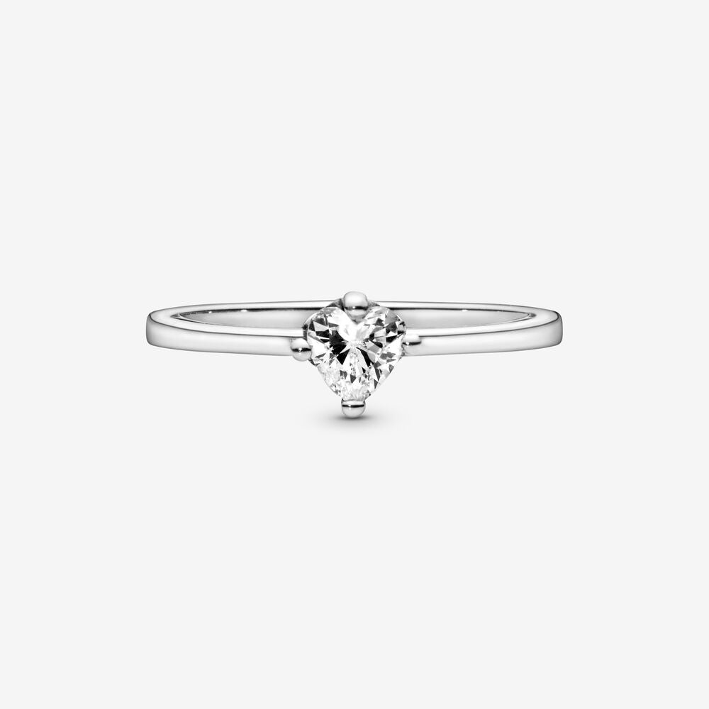 PAN Clear Heart Solitaire Ring Simple 925 silver 198691C01 women diamond heart stone ring