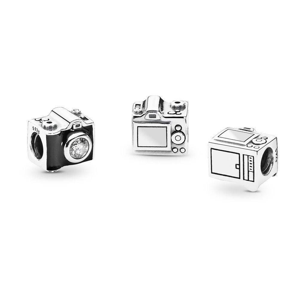 【Moments】Sentimental Snapshots Charm camera 925 Silver Clear CZ & Black Enamel 791709