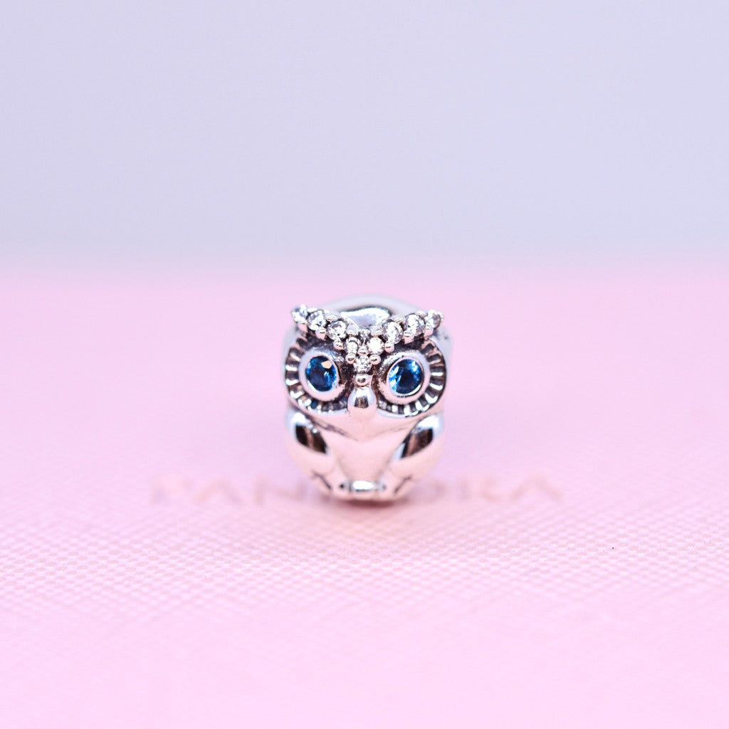 【Moments】Sparkling Owl Charm Knowledge animal 925 Silver Blue 798397NBCB