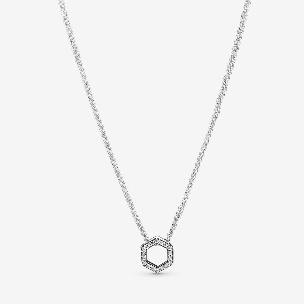 PAN Sparkling Honeycomb Hexagon Collier Necklace 925 silver 398787C01 Simple commuter 398787C01