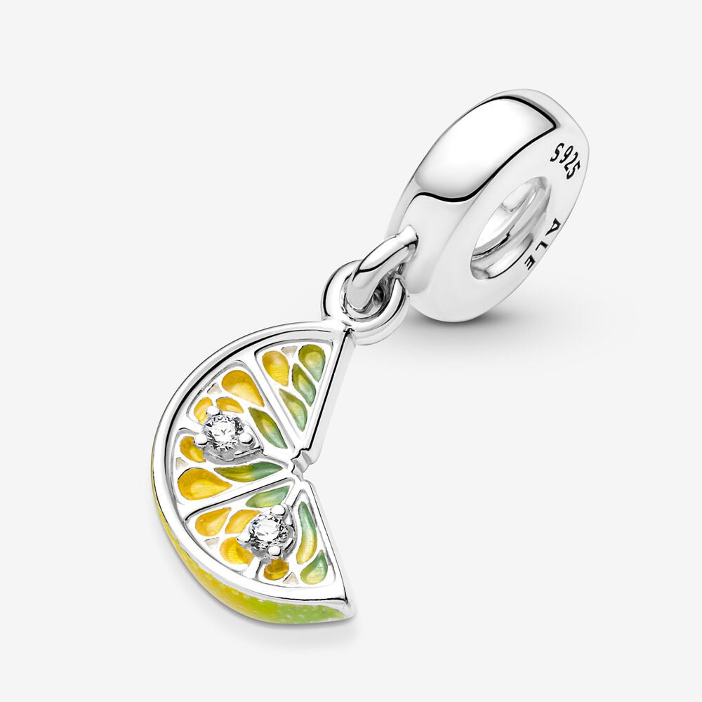 【Moments】Pan Lemon Slice Sparkling Fruit Dangle Charm 791696C01 Yellow fruit Cute cartoon pendant