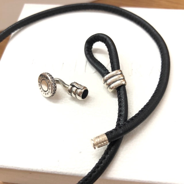 【Moments】MOMENTS BLACK DOUBLE LEATHER BRACELET 925 silver  for pan 597194CBK