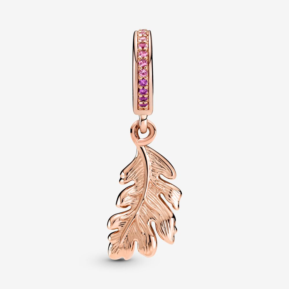 【Moments】Pan Oak Leaf Dangle Charm 789552C01 Clear pink rose gold pendant