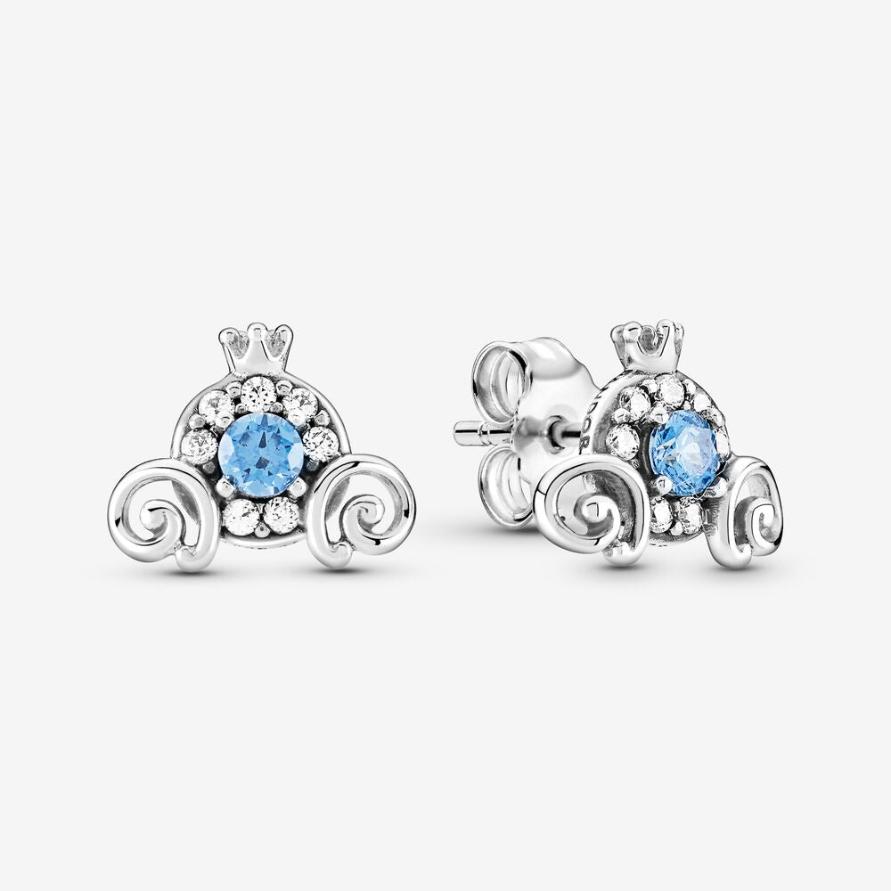 PAN Disny Cinderella Pumpkin Coach Stud Earrings 299193C01 925 Sterling Silver blue crown