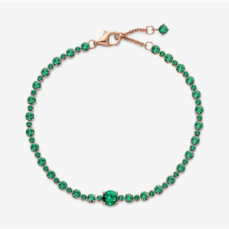 PAN Sparkling Pavé Tennis Bracelet 580044C01 Green Crystal for Women Girls 925 Sterling Silver