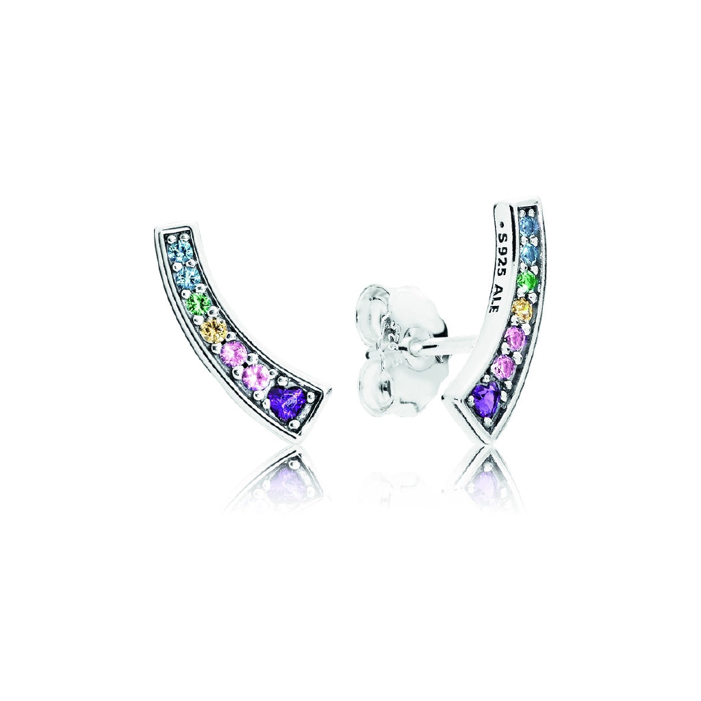 Pan Multi-colour Arches earrings 925 silver diamond Sterling silver Simplicity Rainbow Stud earring 297077NRPMX