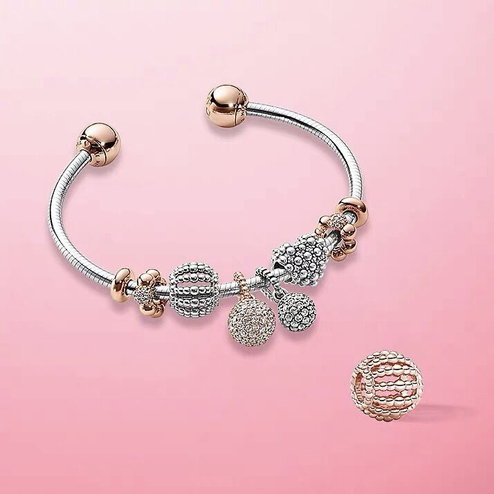 【Moments】PAN Beaded Openwork Charm 925 Silver ROSE Gold for women 798679C00 788679C00