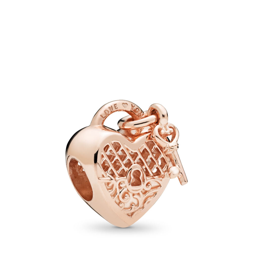 【Moments】Pan LOVE YOU LOCK CHARM 925 Silver Rose Gold Heart shaped for women 787655 797655