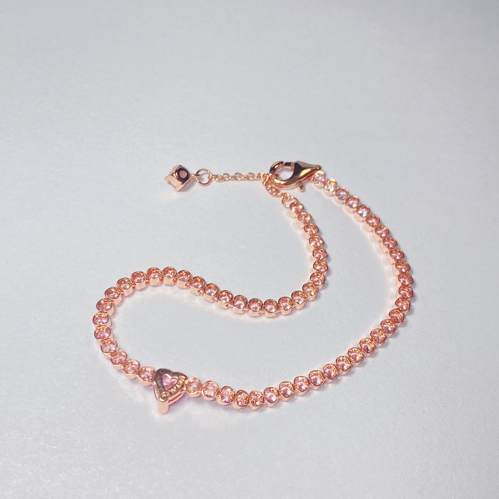 Pan Sparkling Heart Tennis Bracelet 580041C01 590041C01 925 silver women Zirconia pink rose gold