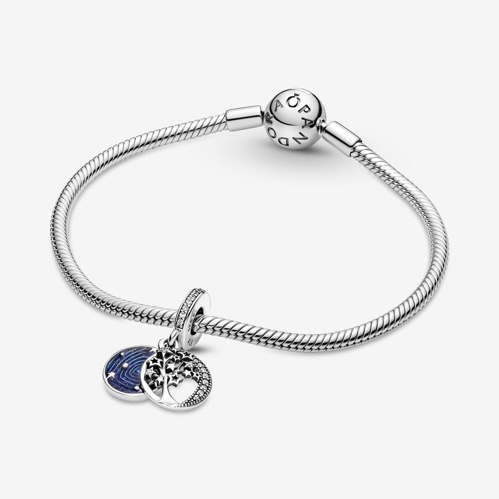 【Moments】PAN Double Dangle Tree & Galaxy Moon Charm Sterling 925 silver blue pednant 799645C01