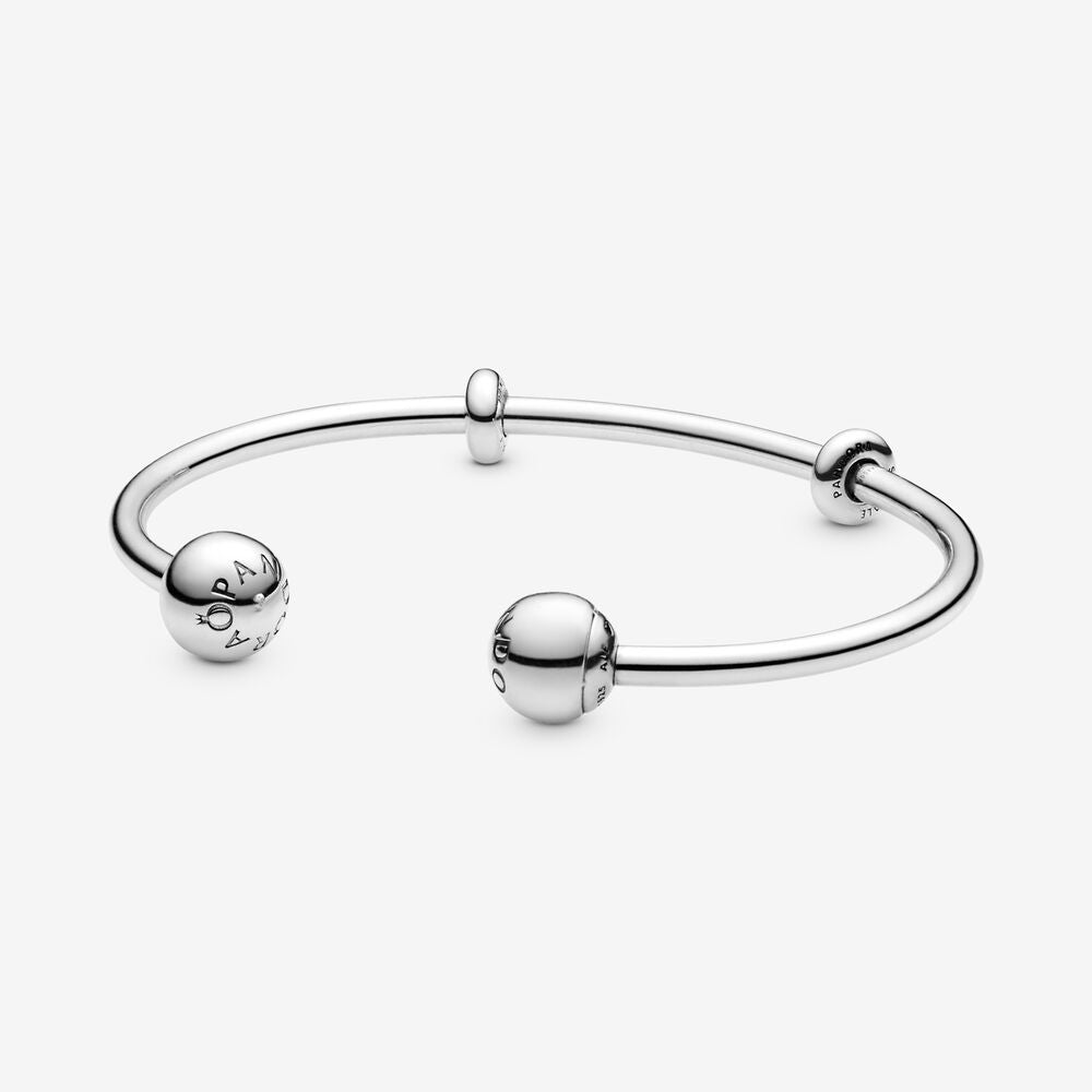 【Moments】Pan Moments Open Bangle 925 silver women BRACELET Rose Snake Chain Style Open Bangle 596477 588291