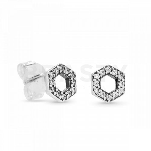 Pan Sparkling Honeycomb Hexagon Stud Earrings 298800C01 925 silver for women kids