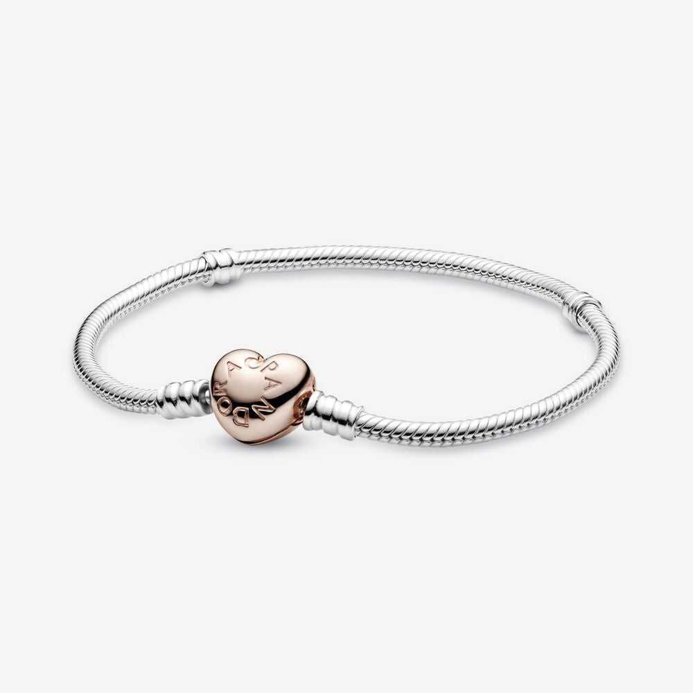 【Moments】Moments Heart Clasp Snake Chain Bracelet 925 silver Gold rose gold charm bracelet