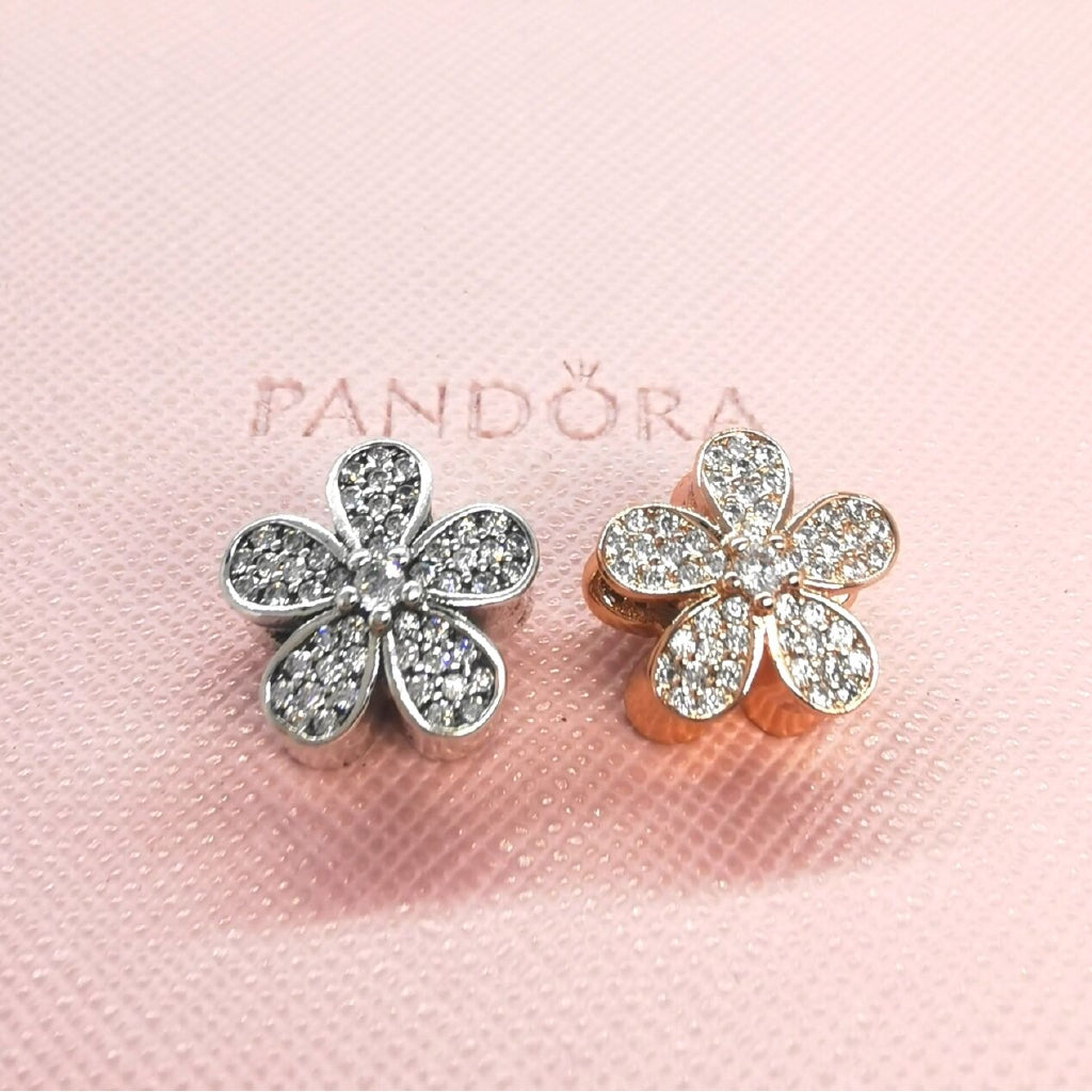 【Moments】Pan Daisy Flower Pavé Charm 925 Silver ROSE Gold for women
