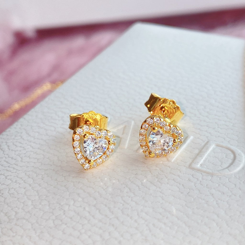 Pan Rose gold Elevated Heart Stud Earrings 925 silver for women diamond 288427C01 259137C01