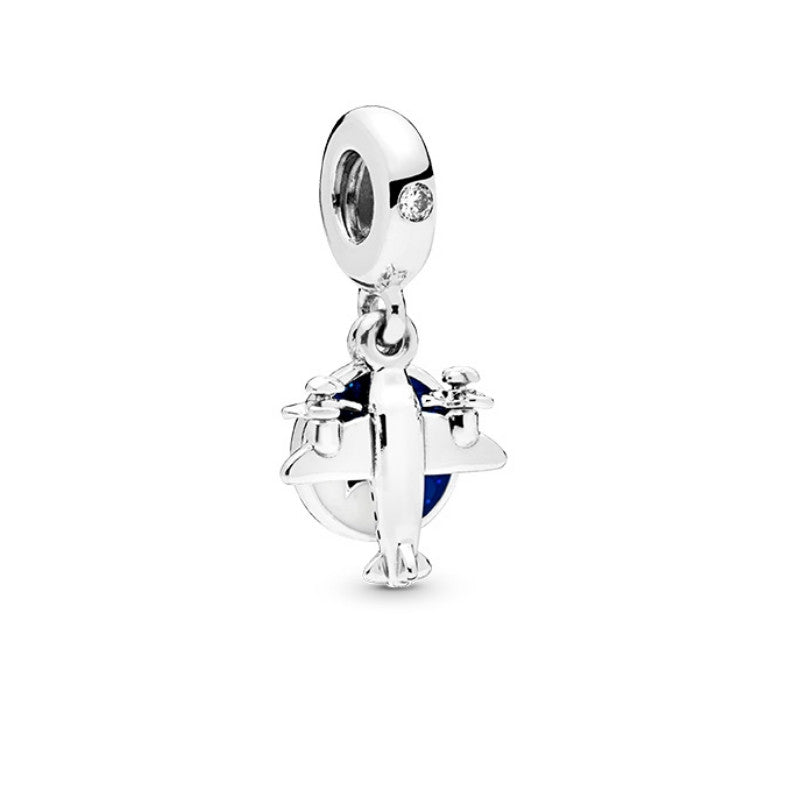 【Moments】Propeller Plane Dangle Charm sky plane airplane 925 Silver for women pendant 798027CZ