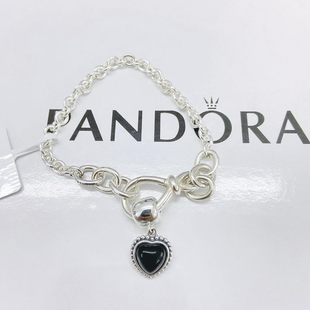 【Moments】PAN black onyx heart pendant clip Dangle charm 791046ON 925 silver sterling