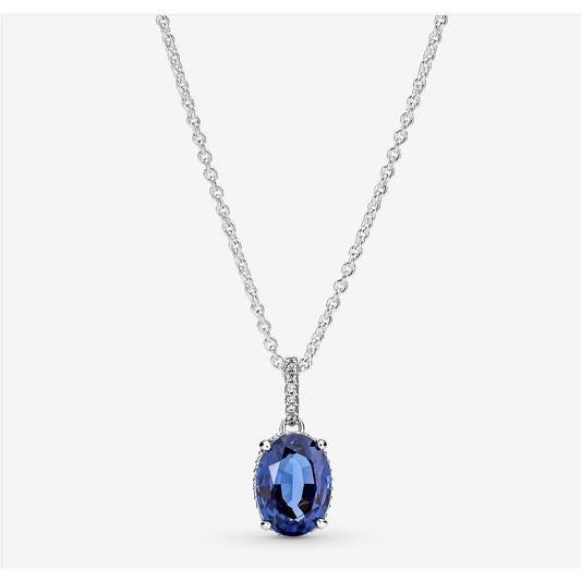 Pan Sparkling Statement Halo Pendant Necklace 390055C01 925 silver diamond Necklac blue